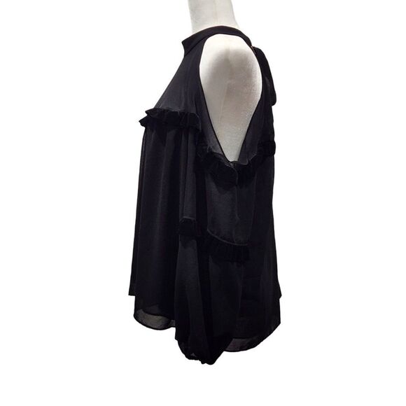 MISA Los Angeles Black Pippa High-Neck Cold-Shoulder Blouse, M - Picture 4 of 12